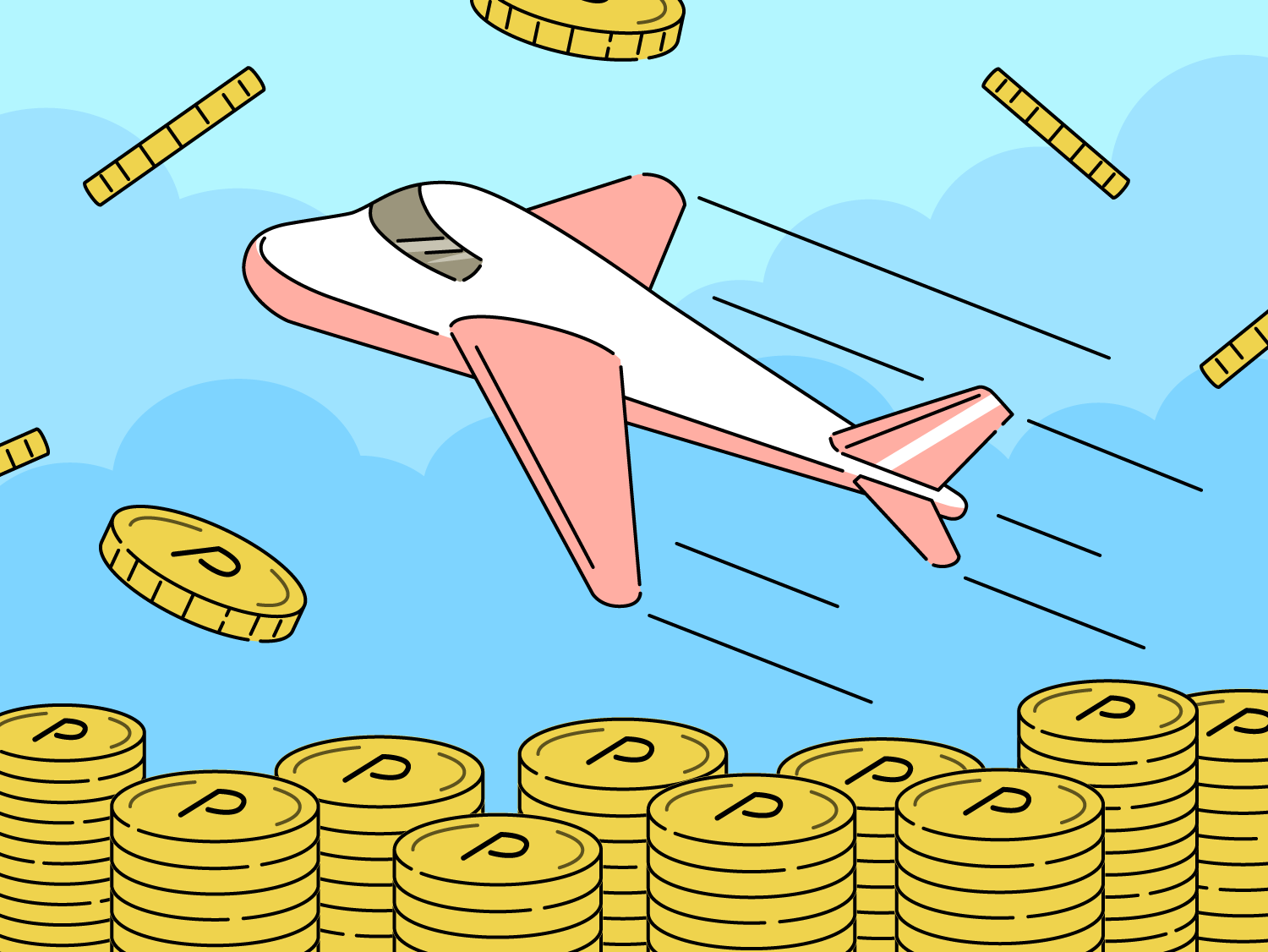 ポイントコインと飛行機のイラスト